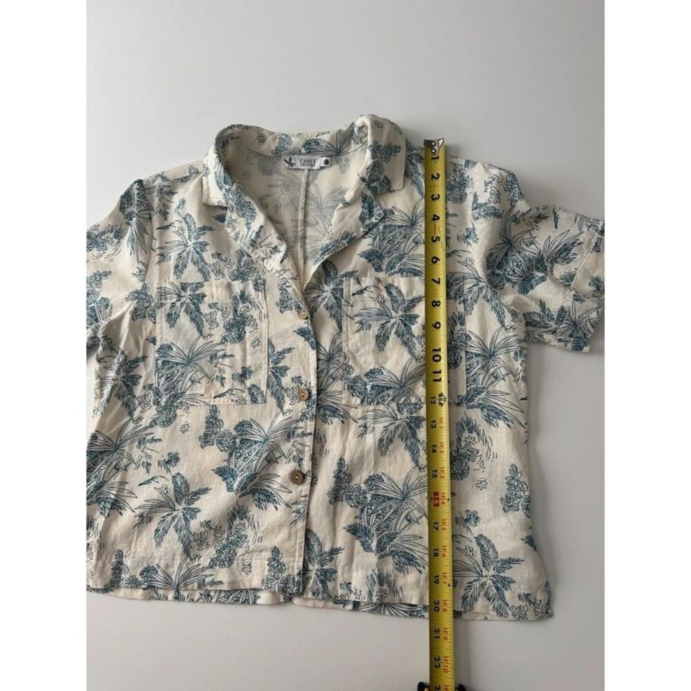 Carve Designs Linen Camp Shirt Scenic Palm Print Transitional Layering Piece - Picture 7 of 8